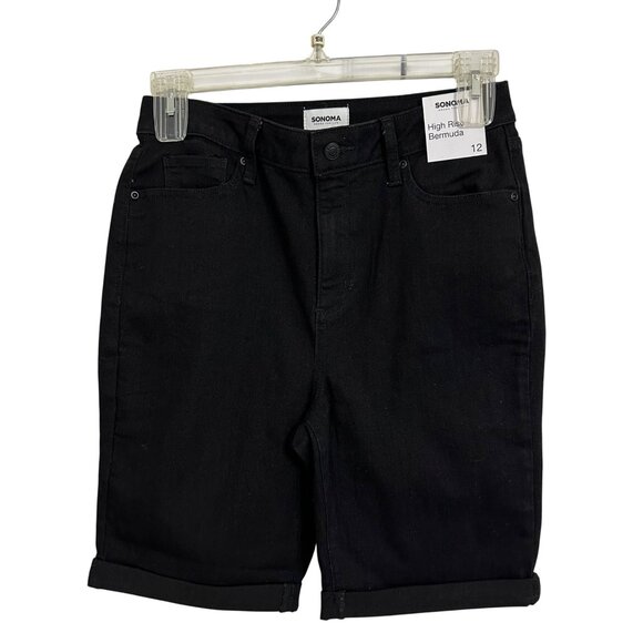 Sonoma Pants - Sonoma Womens High Rise Black Denim Bermuda Shorts Size 12 Cotton Blend